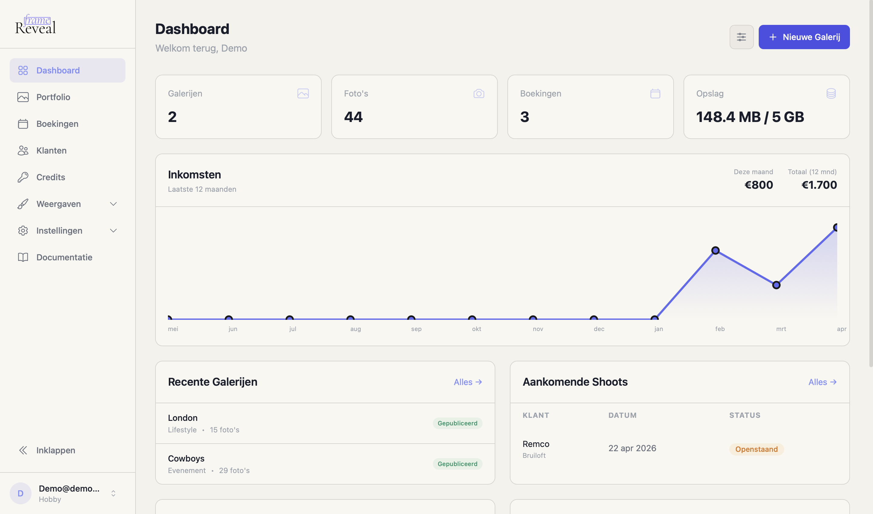 Frame Reveal Dashboard